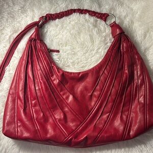 Red ladies hobo bag with tassel